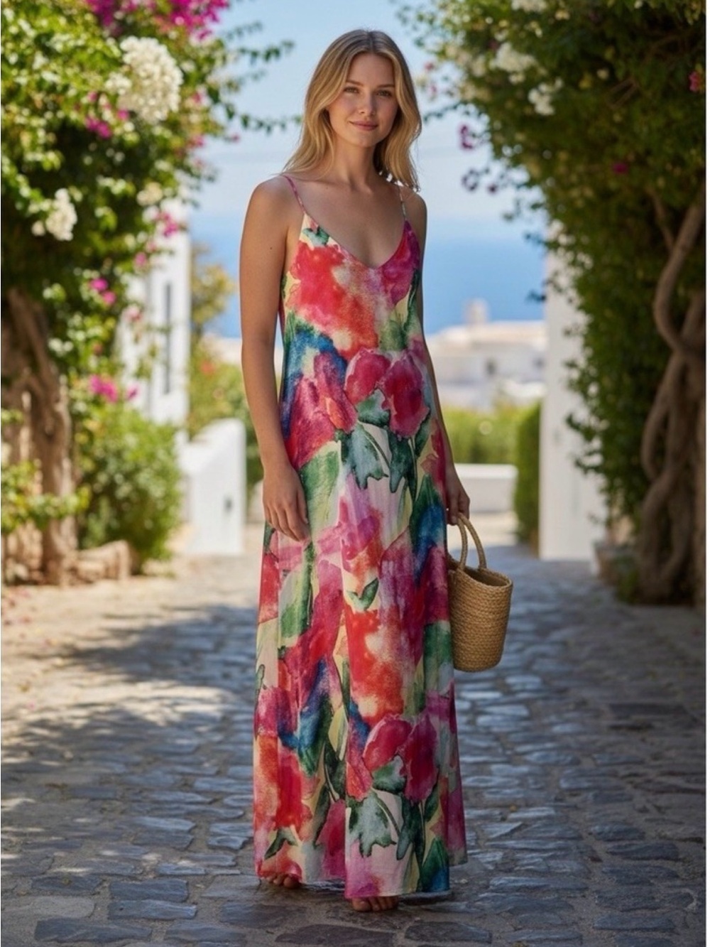 Tahari Floral Watercolor Maxi Dress